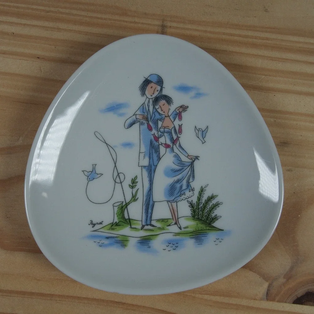 Rosenthal Raymond Peynet Les Amoureux Lovers 1960's 2 Vintage Trinket Dish Plate